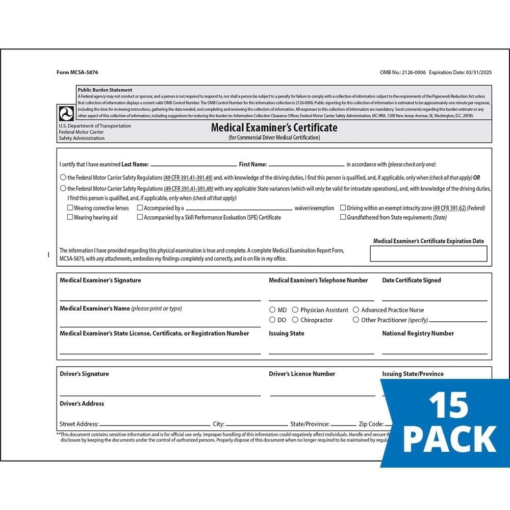 DOT FMCSA Medical Examiner Certificate 15 Pack Iraq Ubuy