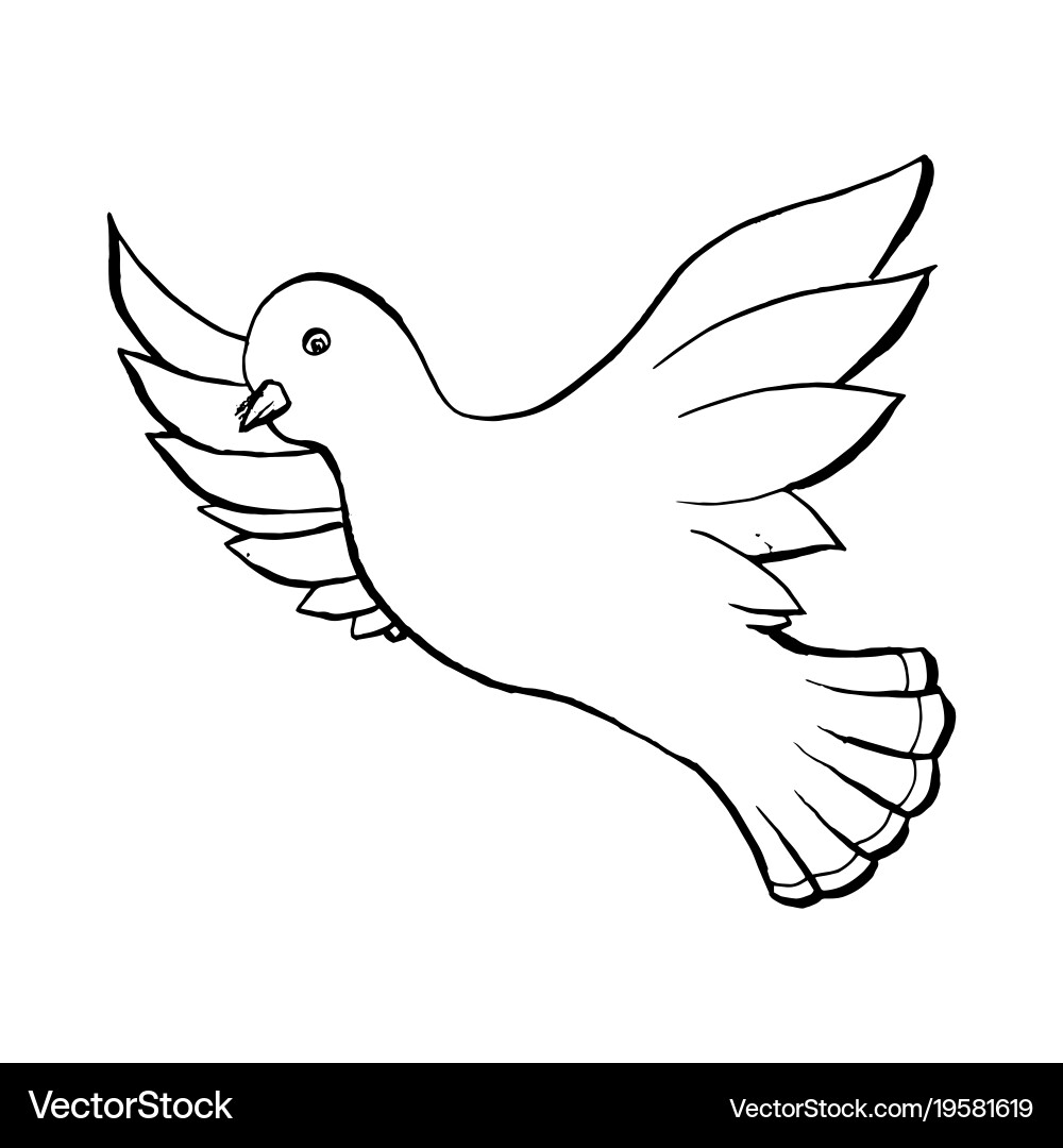 Dove Flying Bird In Sketch Style Outline Vector Image