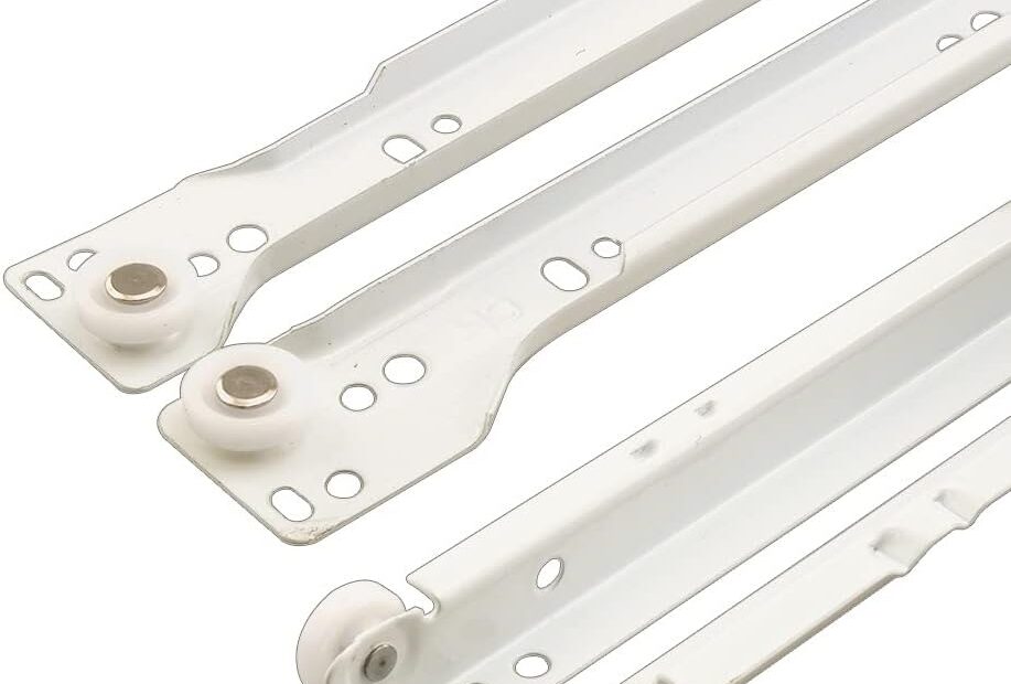 Drawer Slide Kit Desain Penutupan Sendiri Cocok Untuk Sistem Laci Paling Bawah Yang Dipasang Di Samping Track Baja Putih 1 Pasang