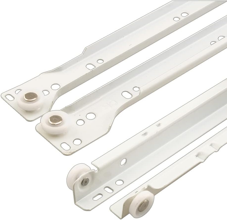 Drawer Slide Kit Desain Penutupan Sendiri Cocok Untuk Sistem Laci Paling Bawah Yang Dipasang Di Samping Track Baja Putih 1 Pasang