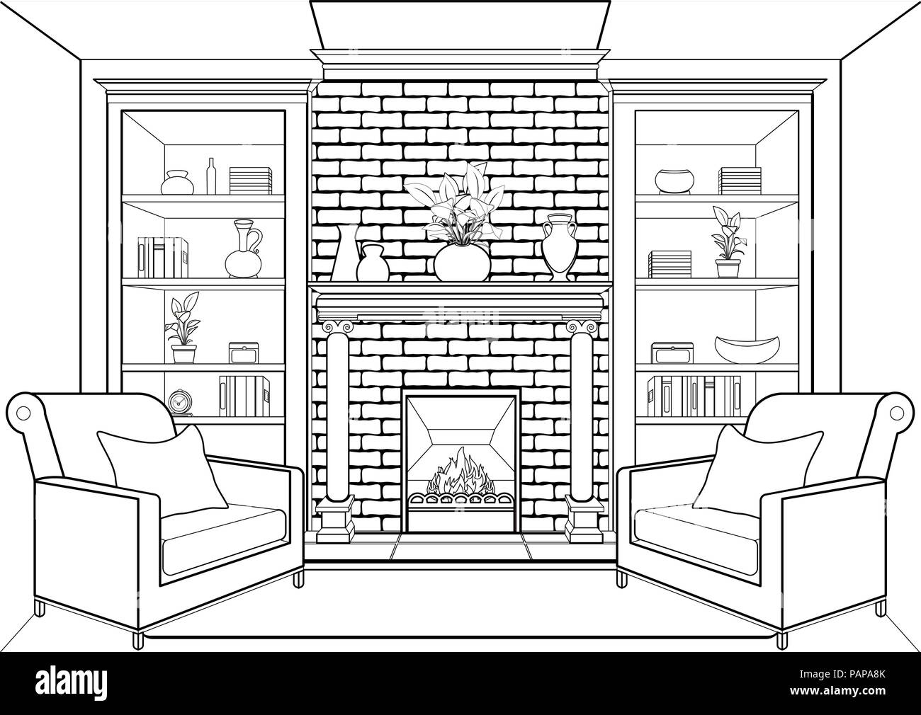Drawing Fireplace Hi res Stock Photography And Images Alamy