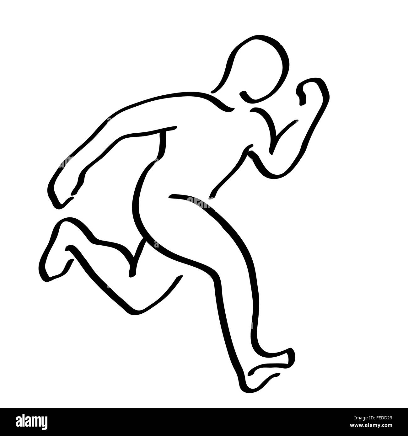 Drawing Man Sport Runner Icon Black And White Stock Photos 