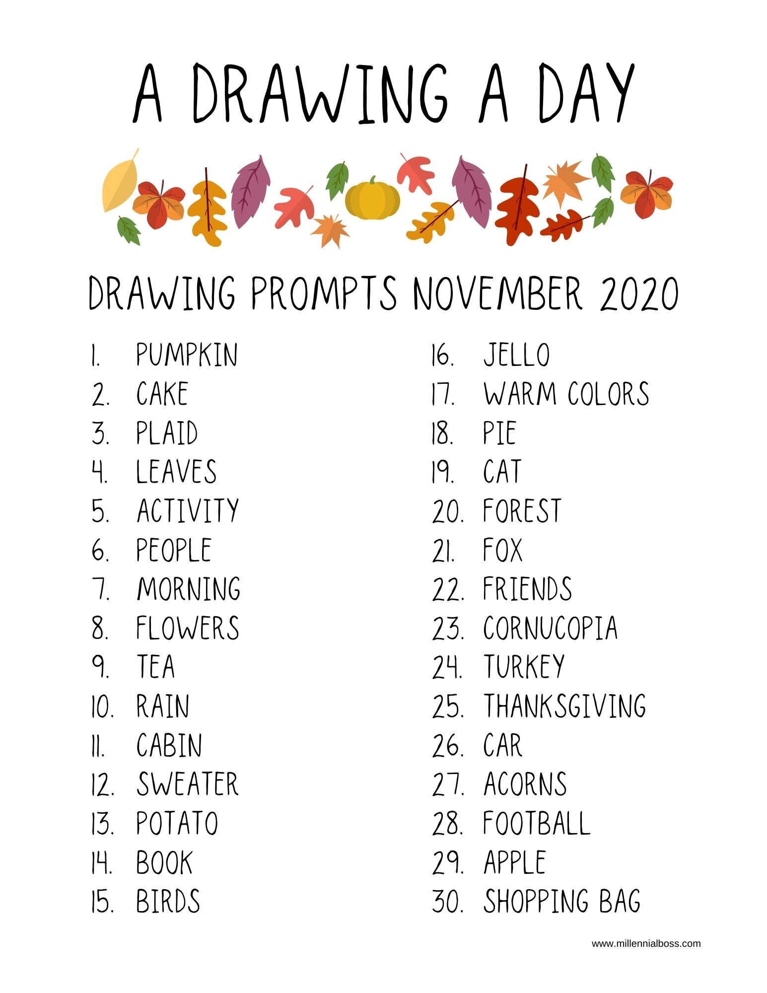 Drawing Prompts November 2023