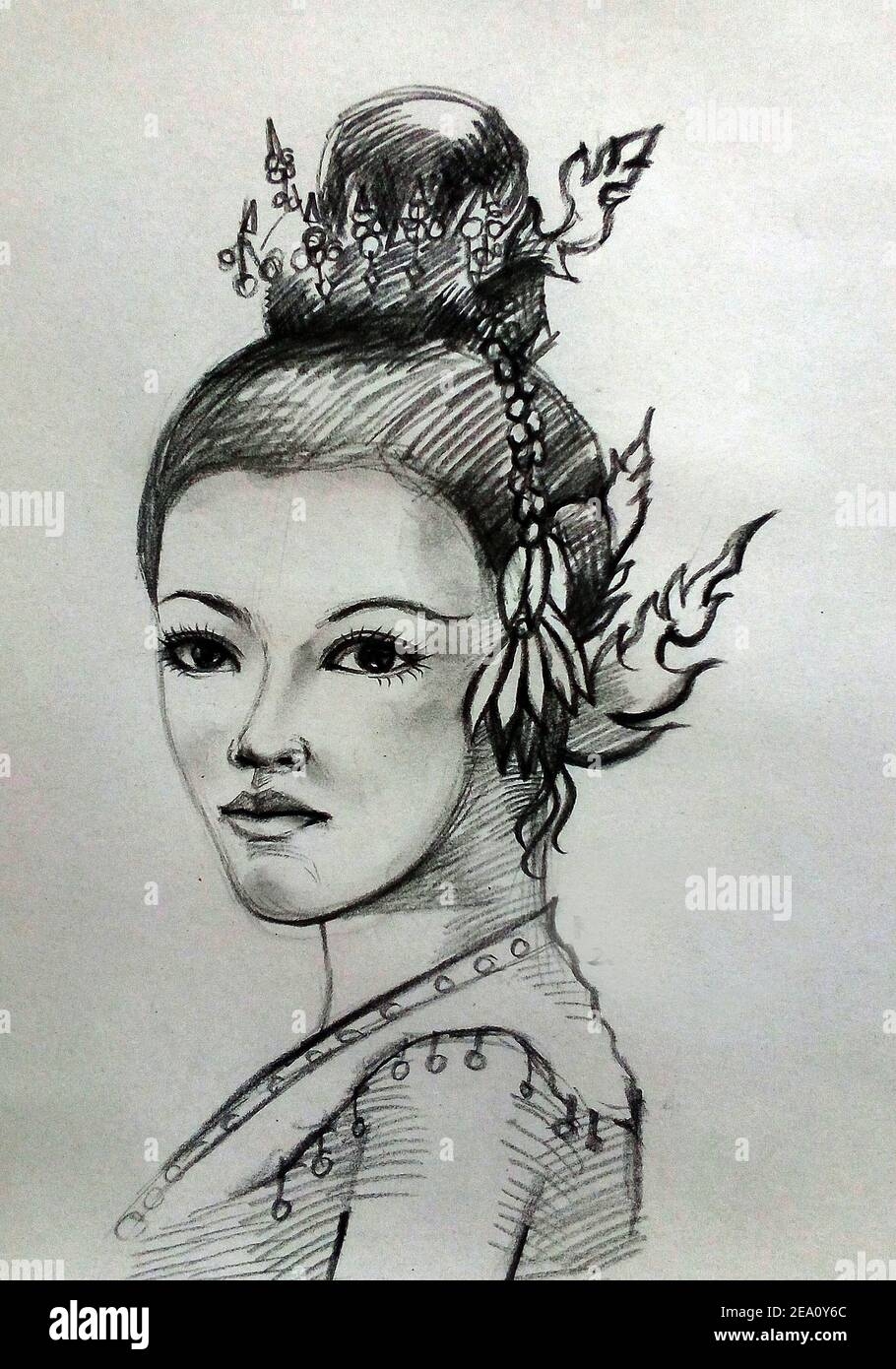 Drawing Sketch out Line Face Cute Girl Stock Photo Alamy