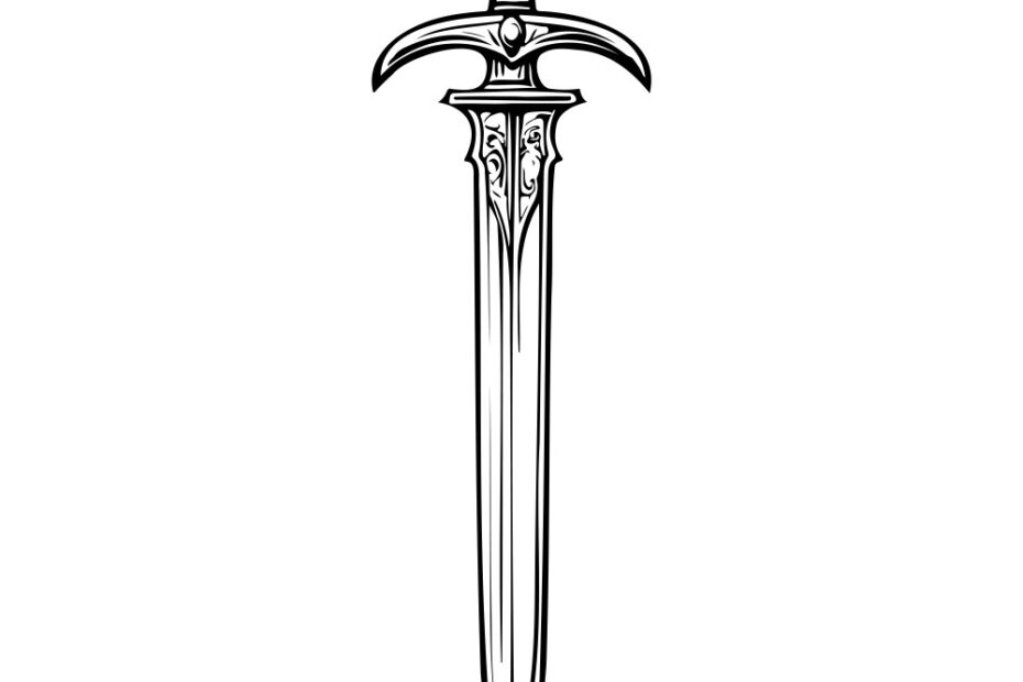 Drawing Sword Realistic Hand Line Royalty Free Vector Image