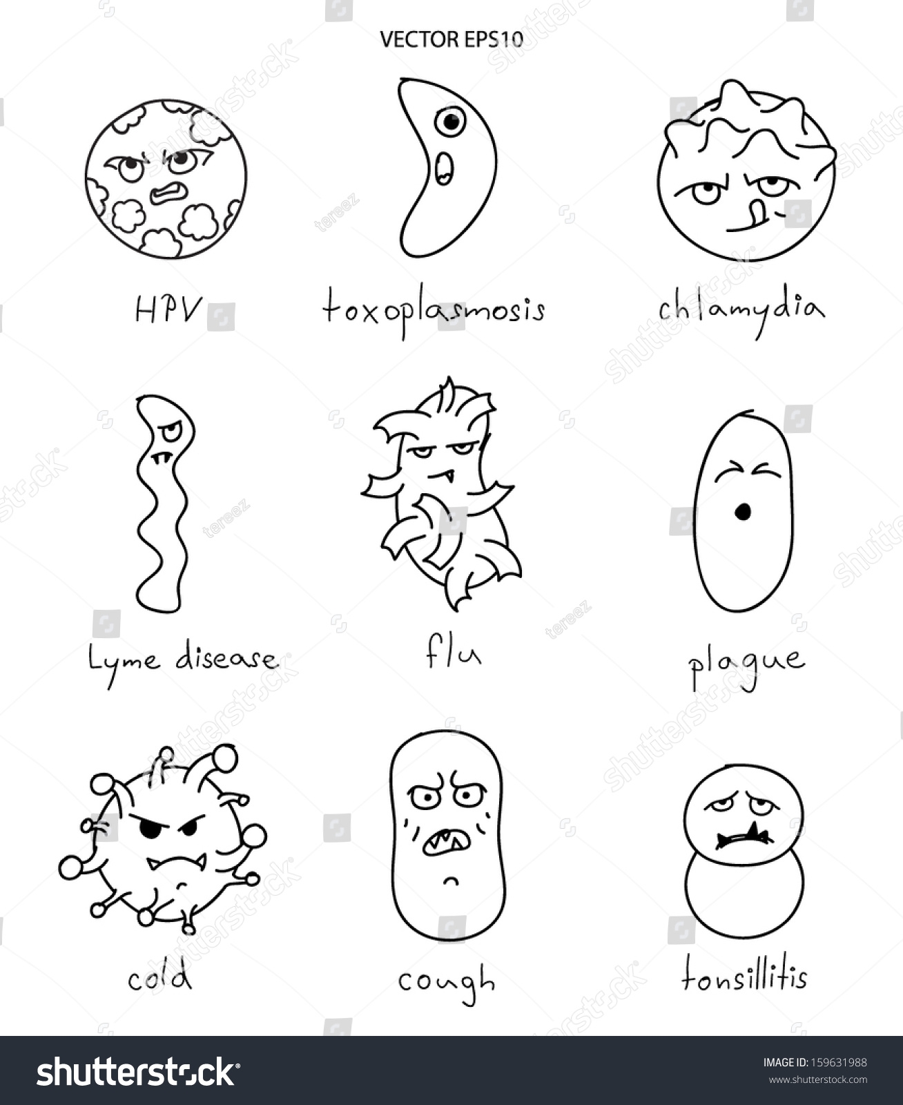 Drawing Viruses Causing Diseases Vector Stock Vector Royalty Free 159631988 Shutterstock