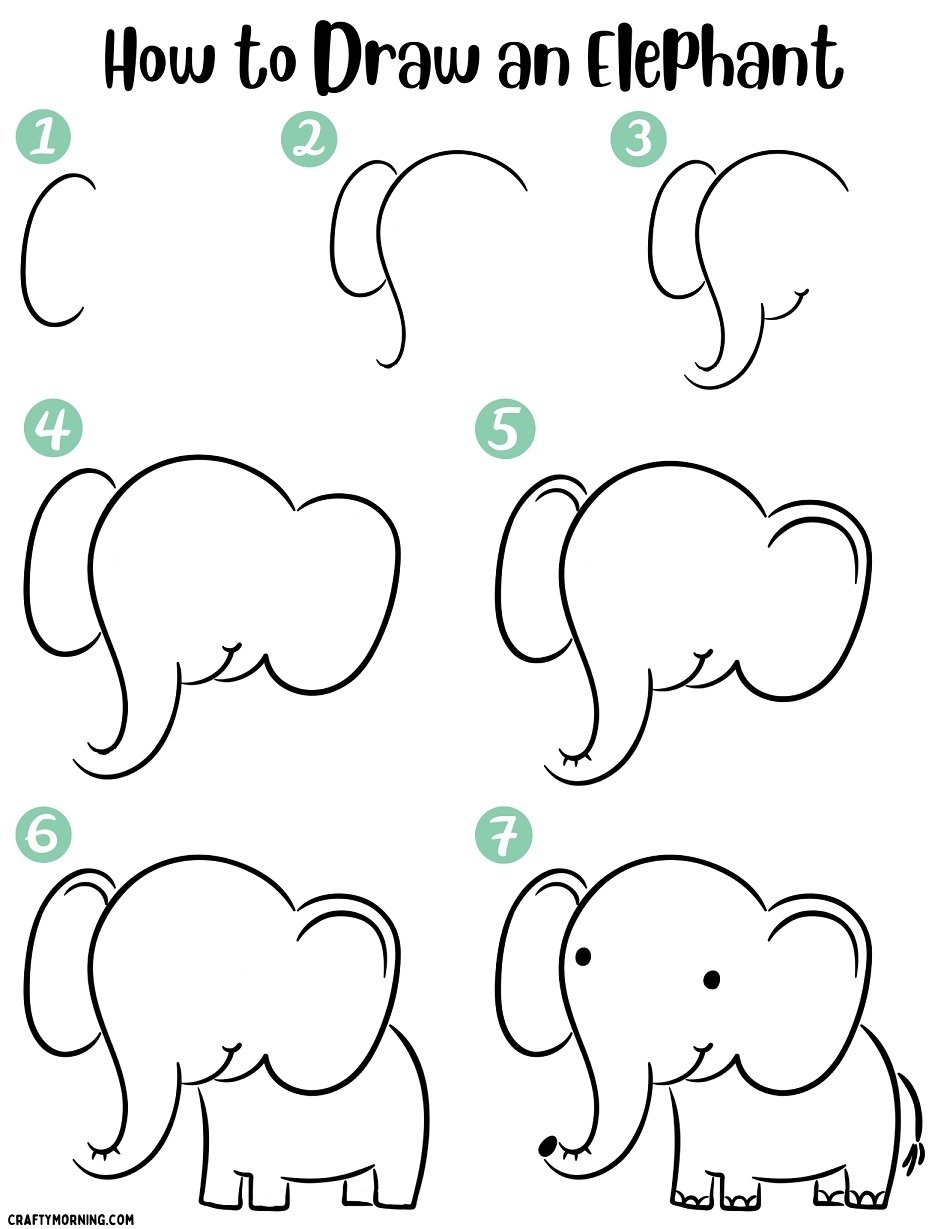 Easy Elephant Drawing Step By Step Printable Crafty Morning