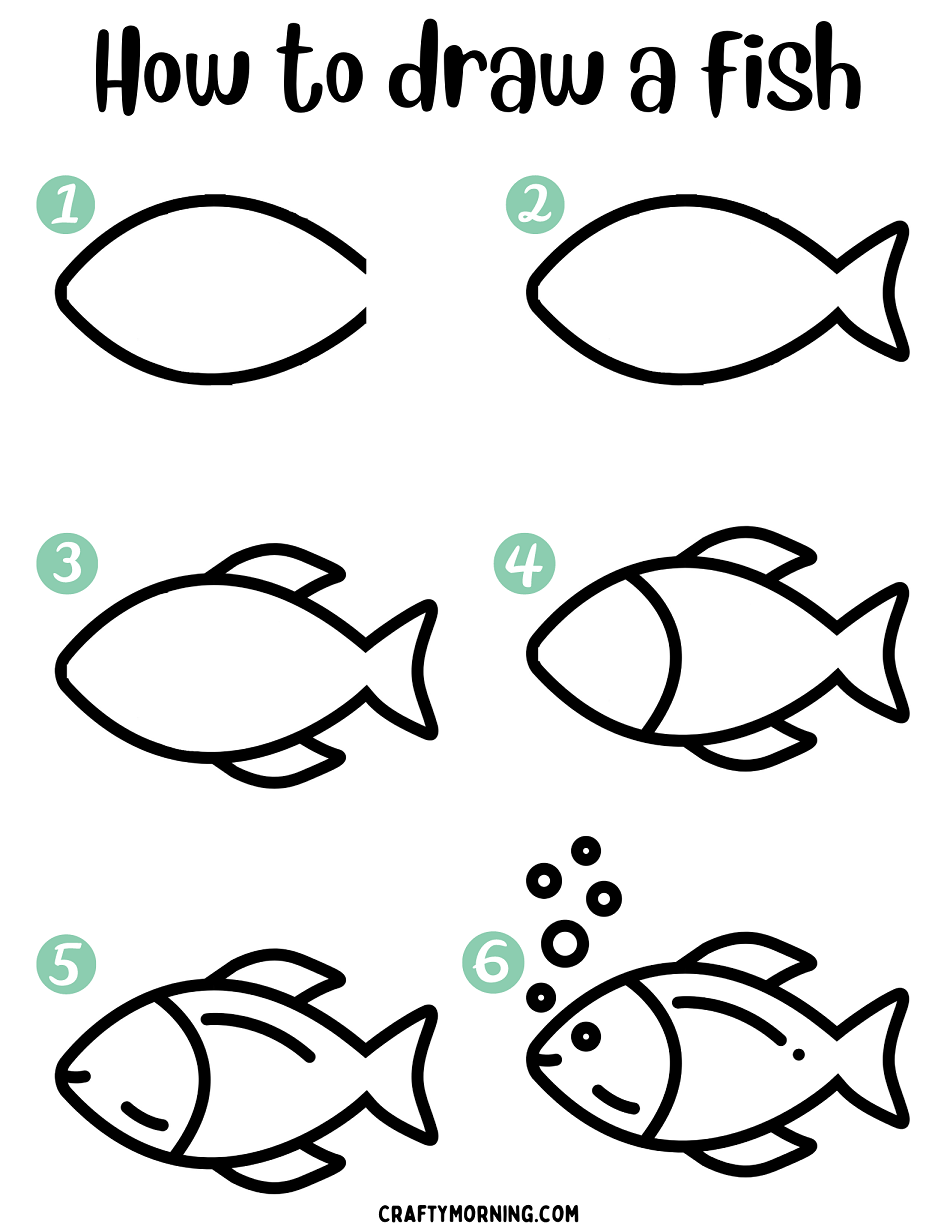 Easy Fish Drawing Step By Step Printable Crafty Morning