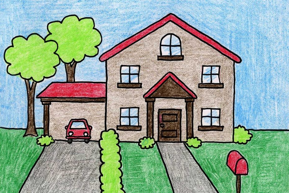 Easy How Draw A House With A Car Tutorial Video Coloring Page