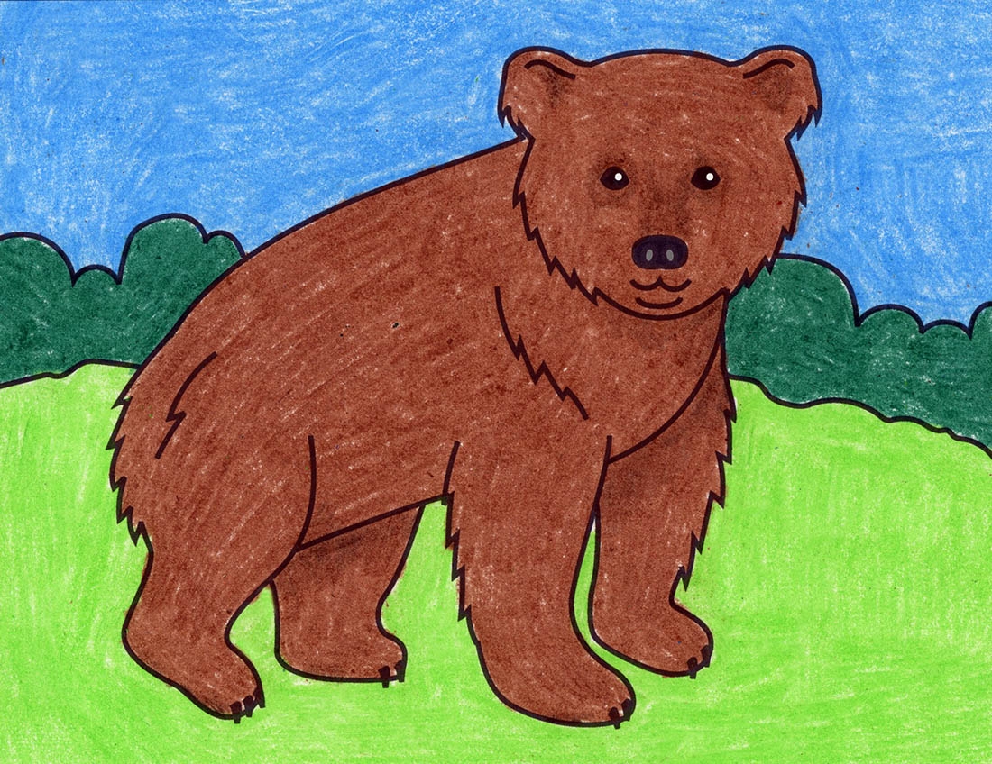 Easy How To Draw A Bear Tutorial Video And Bear Coloring Page