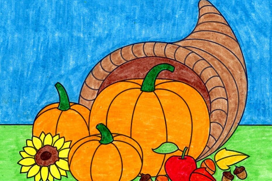 Easy How To Draw A Cornucopia Tutorial Video And Coloring Page