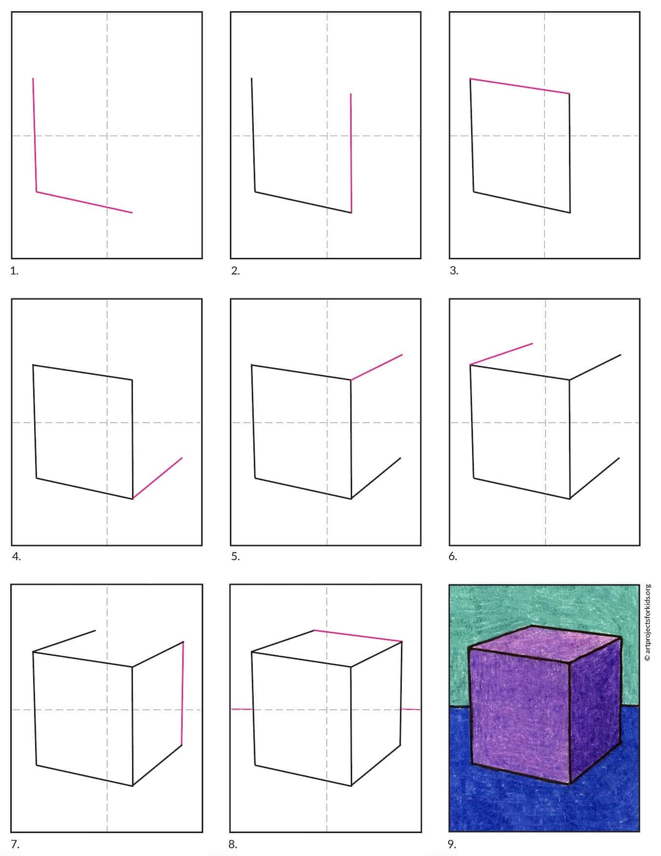 Easy How To Draw A Cube Tutorial And Cube Coloring Page