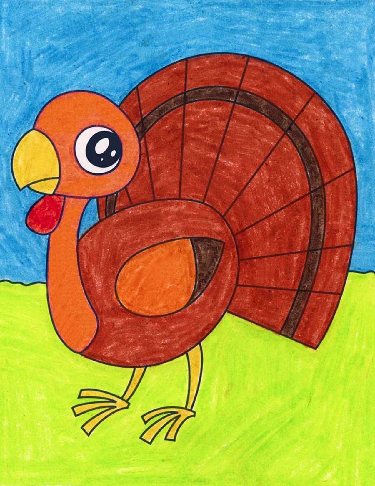 Easy How To Draw A Cute Turkey Tutorial U0026 Turkey Coloring Page