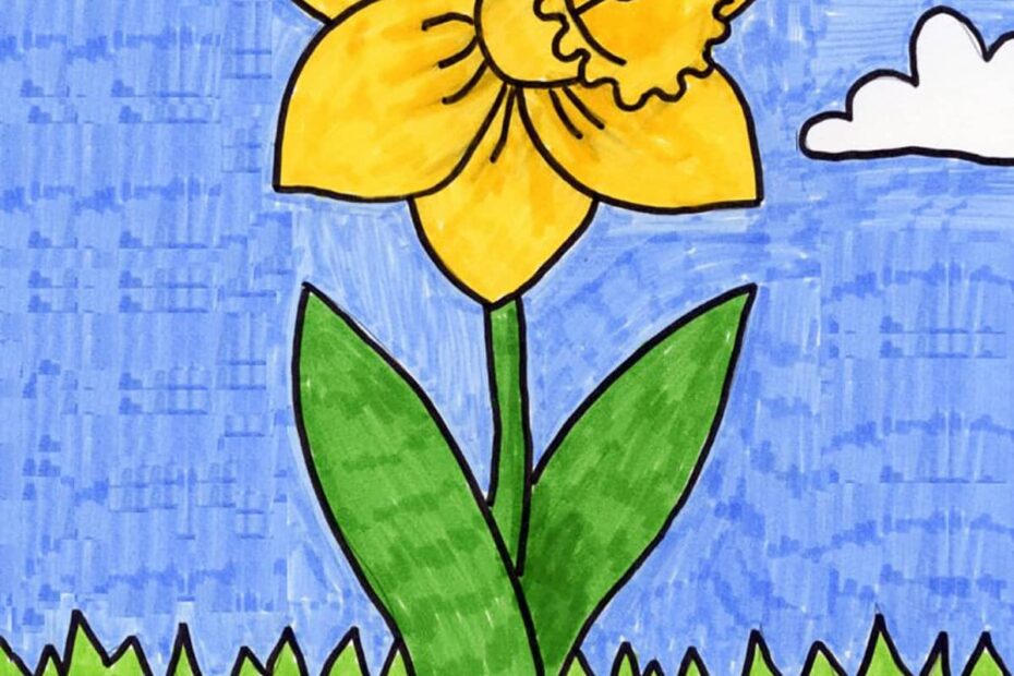 Easy How To Draw A Daffodil Tutorial Video Daffodil Coloring Page