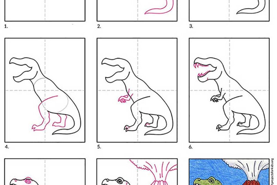 Easy How To Draw A Dinosaur Tutorial And Dinosaur Coloring Page