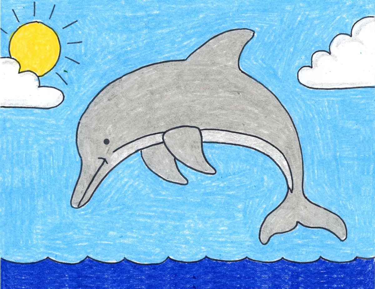 Easy How To Draw A Dolphin Tutorial Video And Coloring Page