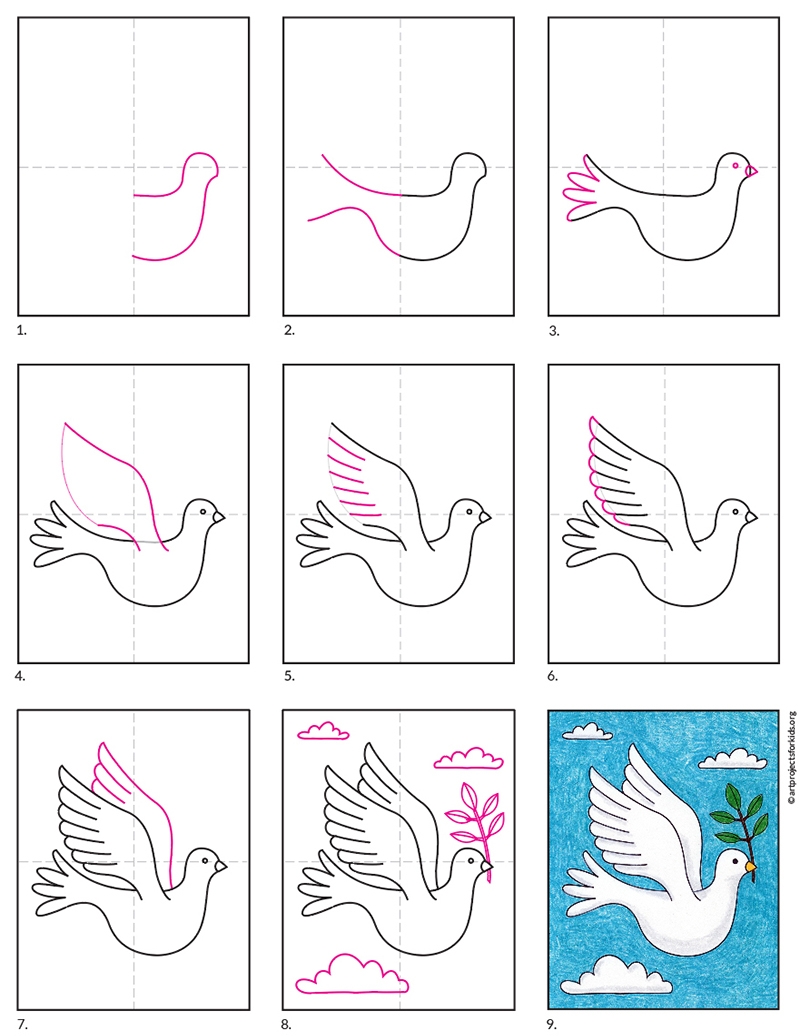 Easy How To Draw A Dove Tutorial And Dove Coloring Page