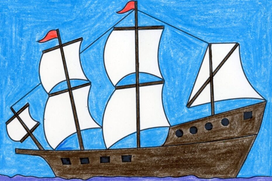 Easy How To Draw A Ship Tutorial Video And Ship Coloring Page