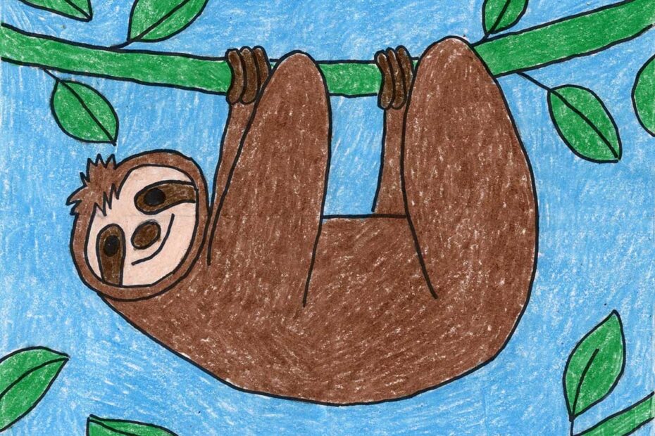 Easy How To Draw A Sloth Tutorial Video And Sloth Coloring Page