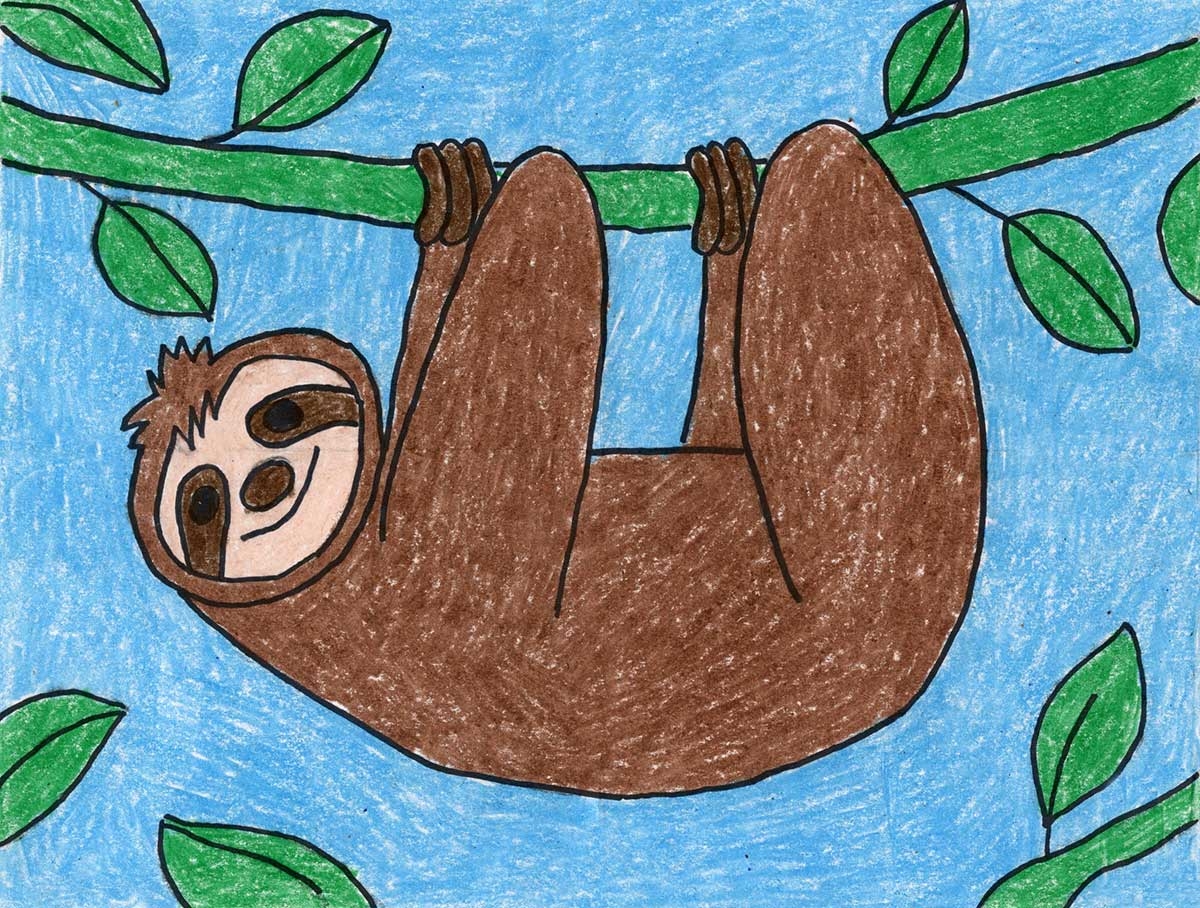 Easy How To Draw A Sloth Tutorial Video And Sloth Coloring Page