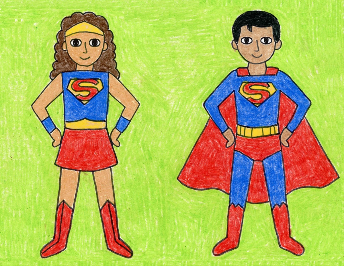 Easy How To Draw A Superhero Tutorial And Superhero Coloring Page
