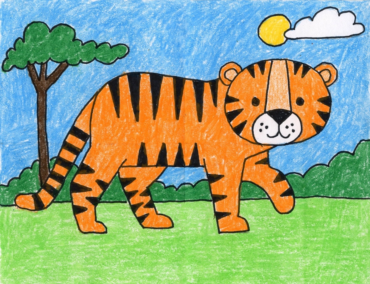 Easy How To Draw A Tiger Tutorial Video And Tiger Coloring Page