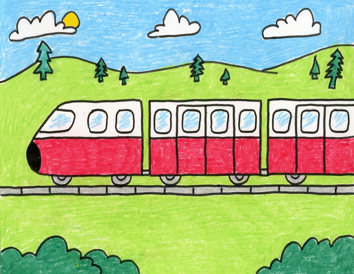 Easy How To Draw A Train Tutorial Video And Train Coloring Page