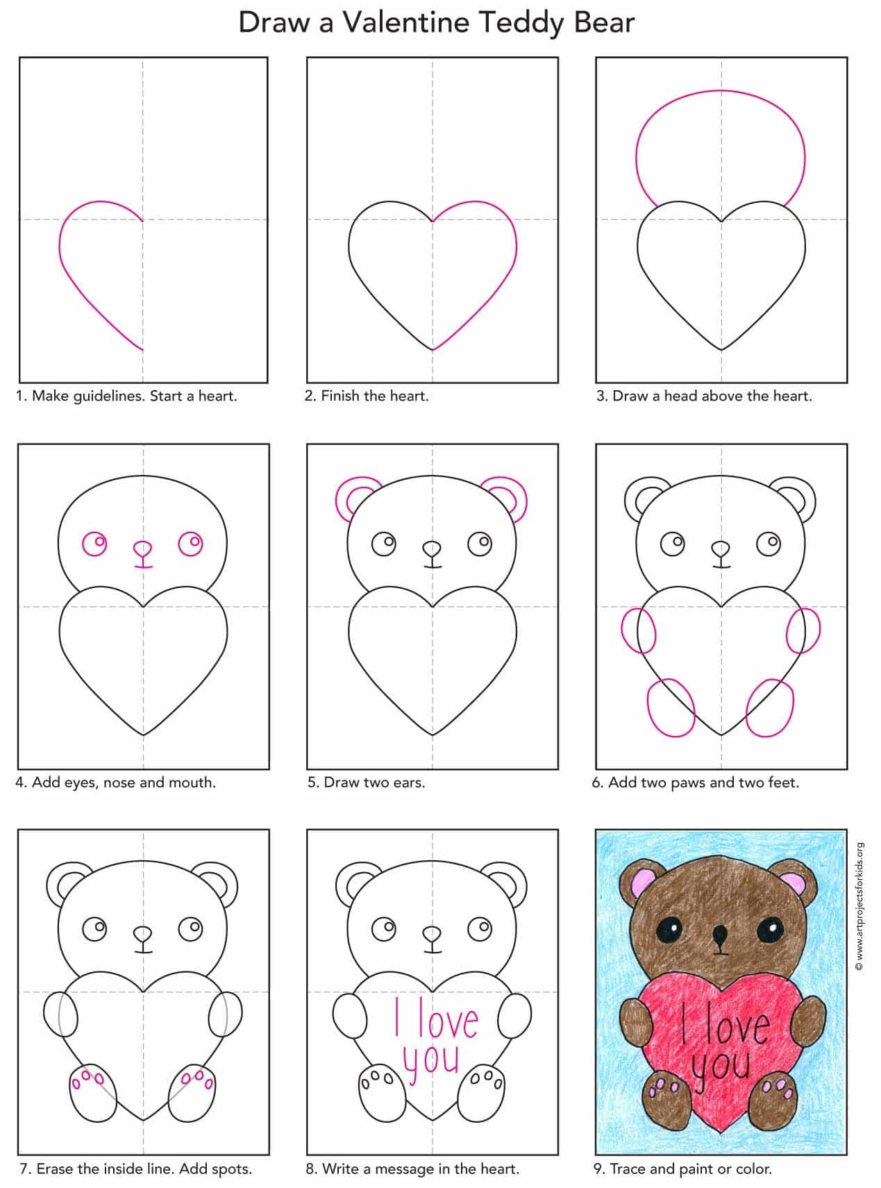 Easy How To Draw A Valentine Bear Tutorial Video U0026 Coloring Page