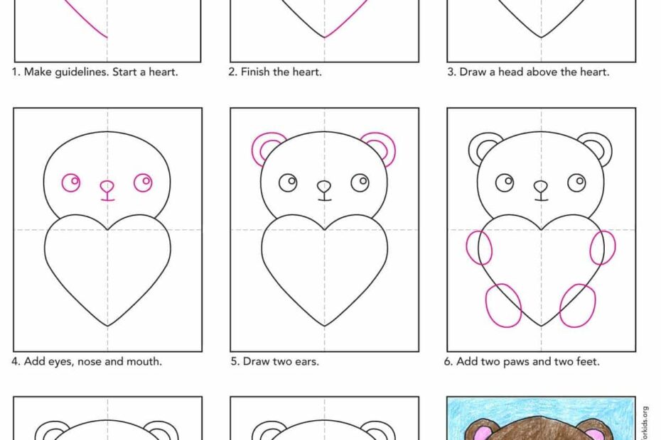 Easy How To Draw A Valentine Bear Tutorial Video U0026 Coloring Page