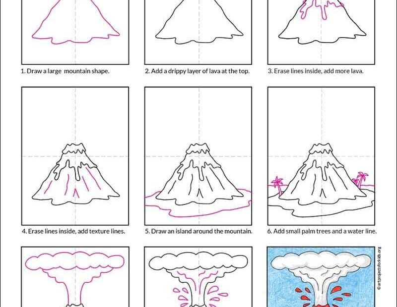 Easy How To Draw A Volcano Tutorial Video Volcano Coloring Page