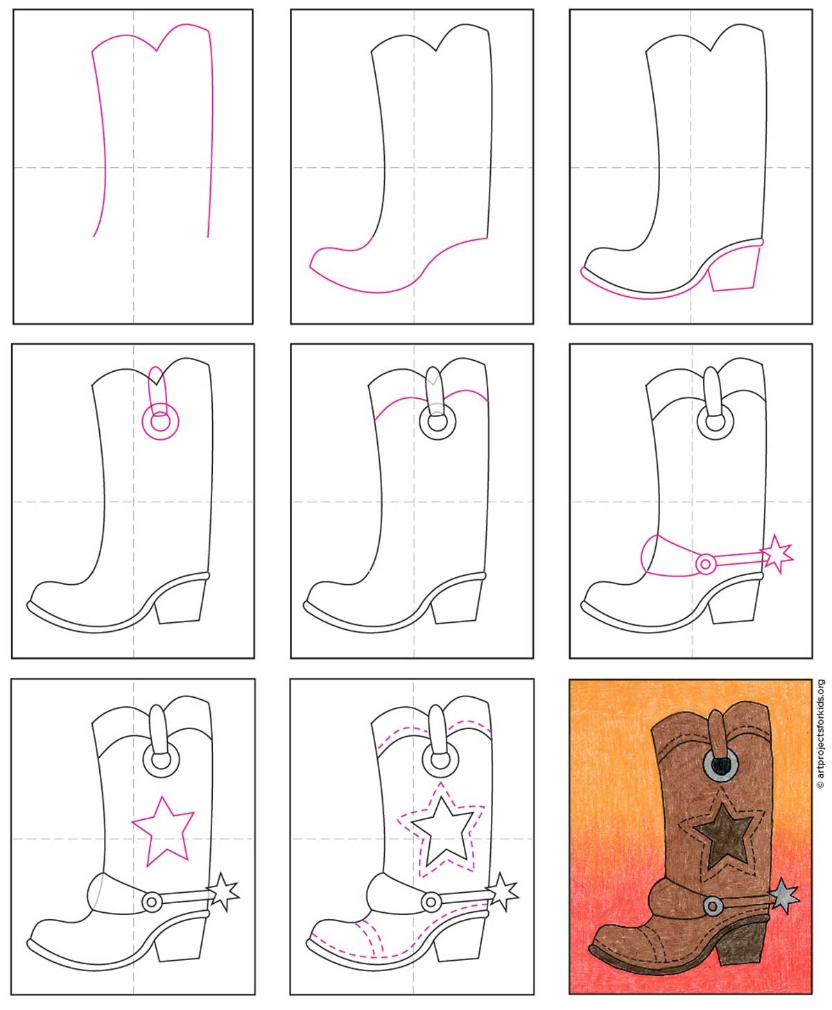 Easy How To Draw Cowboy Boots Tutorial And Coloring Page