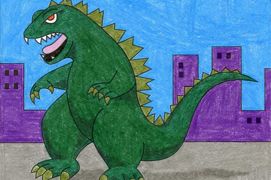 Easy How To Draw Godzilla Tutorial Video U0026 Godzilla Coloring Page