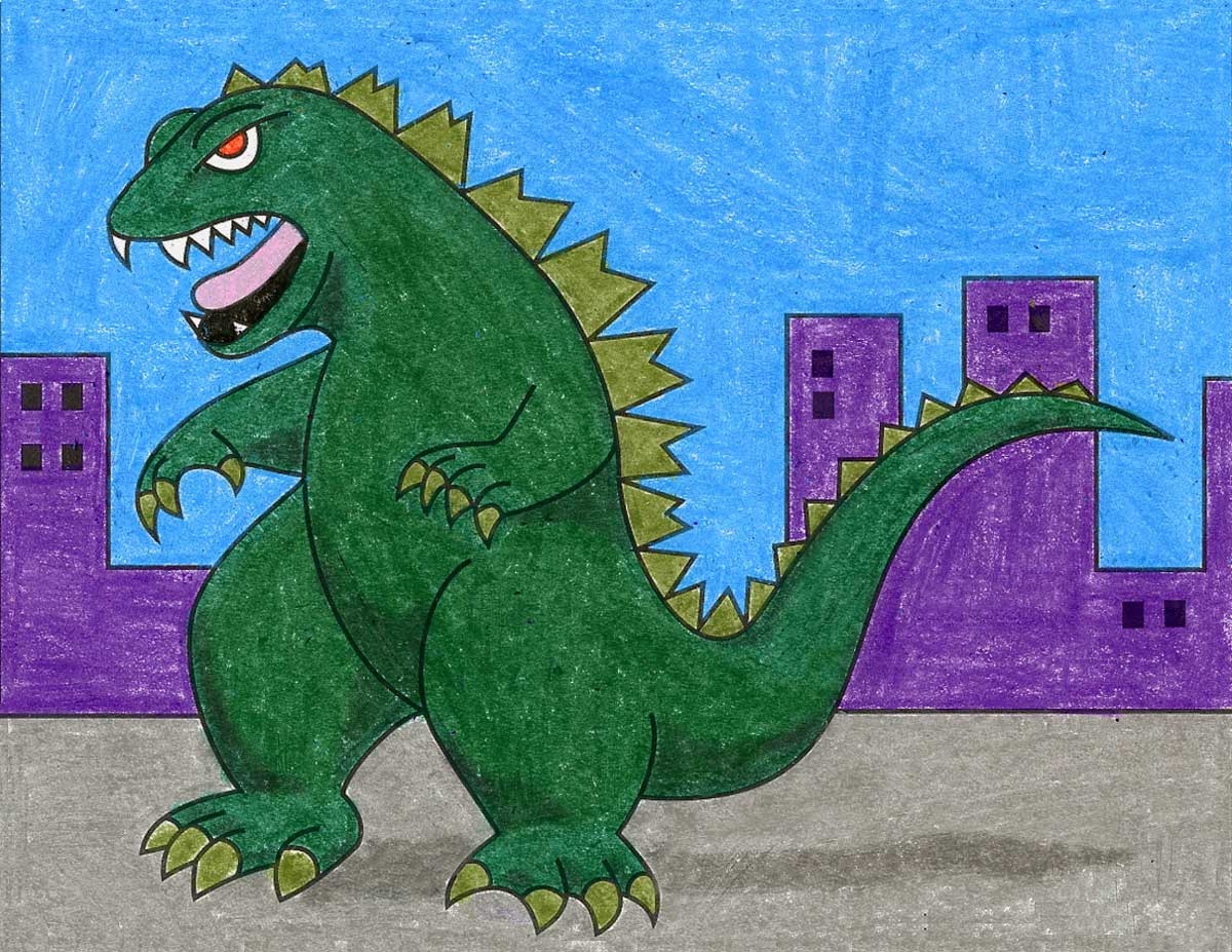 Easy How To Draw Godzilla Tutorial Video U0026 Godzilla Coloring Page