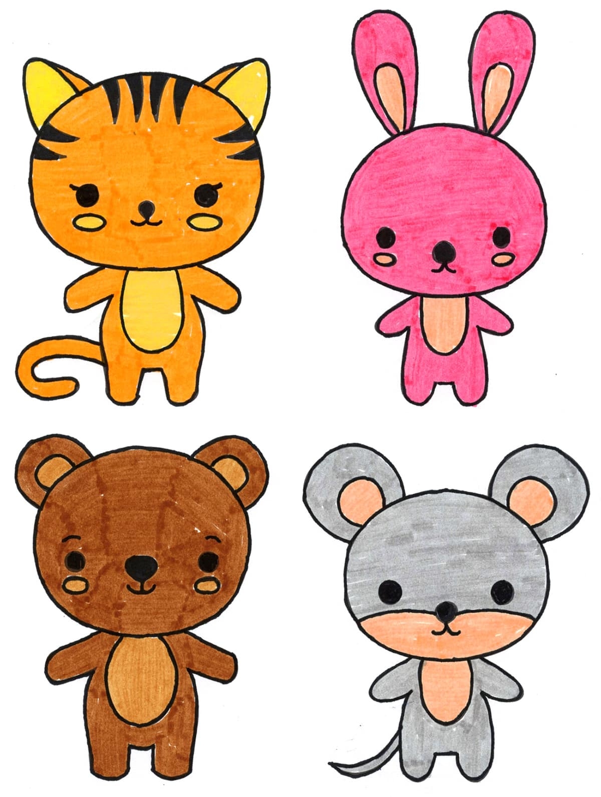 Easy How To Draw Kawaii Animals And Kawaii Coloring Page