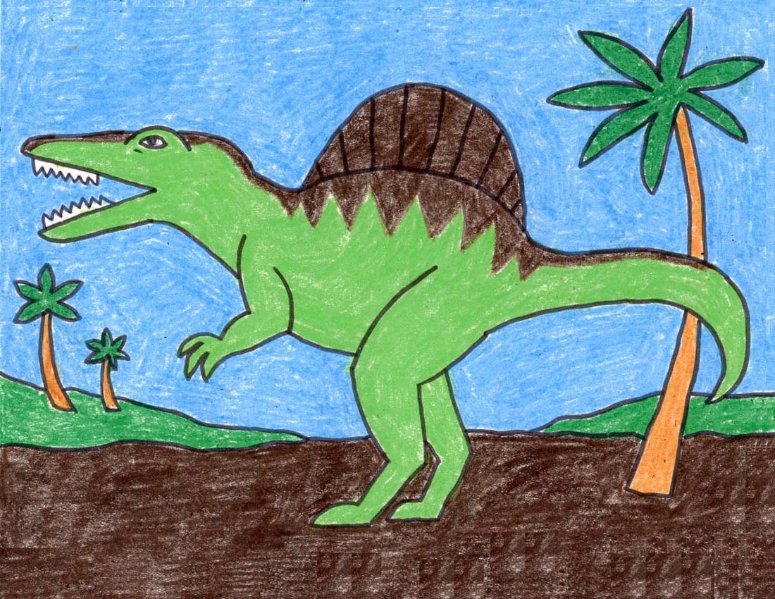 Easy How To Draw Spinosaurus Tutorial And Coloring Page