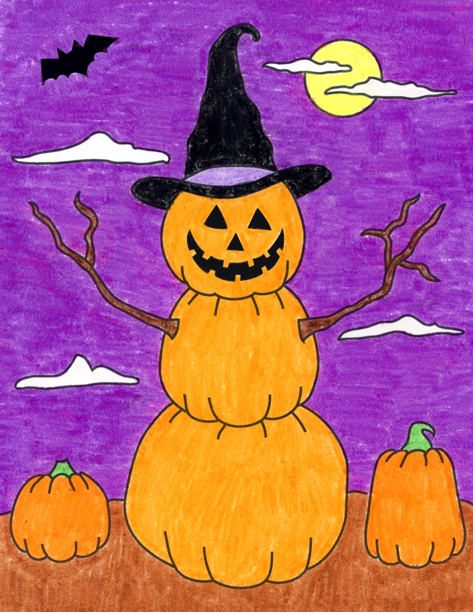 Easy How To Draw Stacked Pumpkins Tutorial And Coloring Page