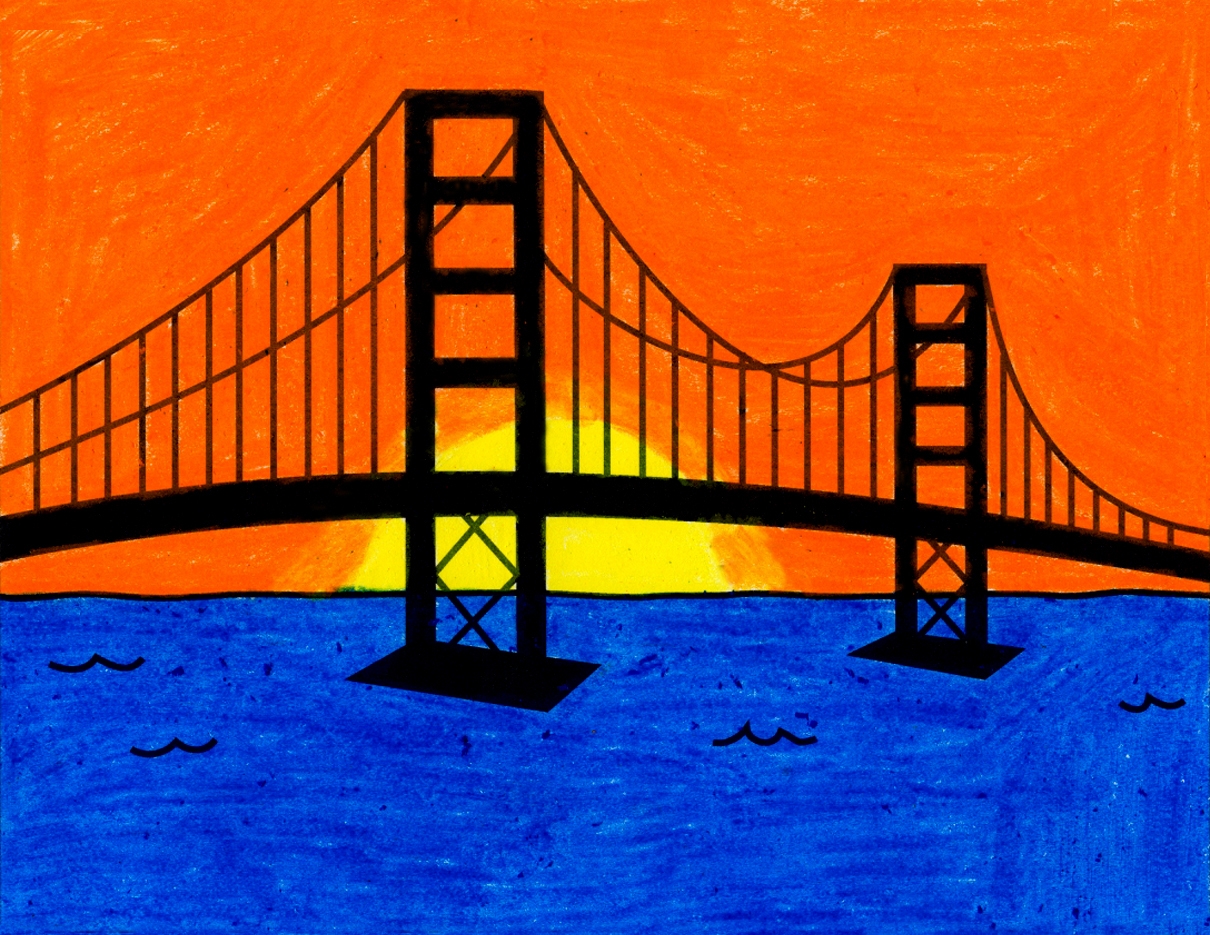 Easy How To Draw The Golden Gate Bridge Tutorial Coloring Page