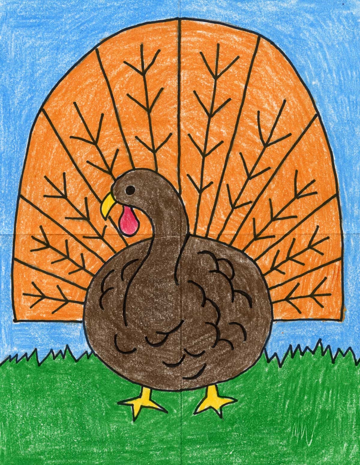Easy How To Draw Turkey Tutorial And Turkey Coloring Page