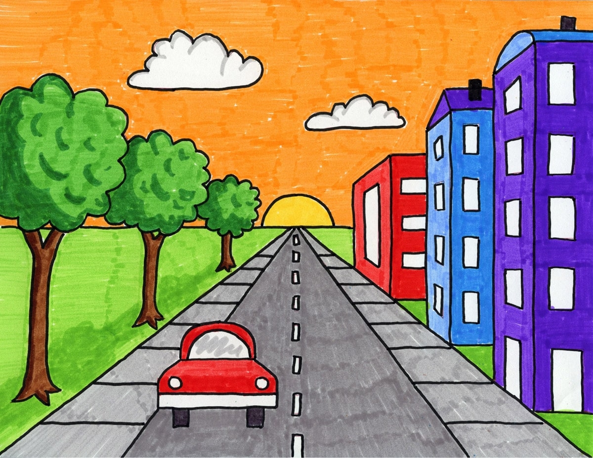 Easy Tutorial For A City With One Point Perspective Drawing