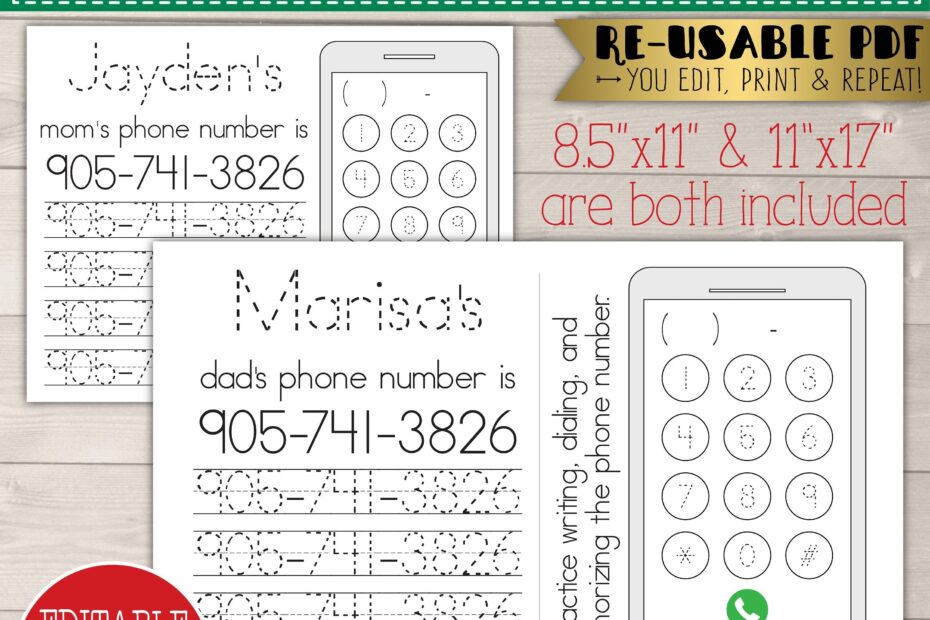 Editable Phone Number Tracing Practice Worksheet Preschool Name Writing Printable Homeschool Teacher Kindergarten Learning Activities Kids Etsy UK
