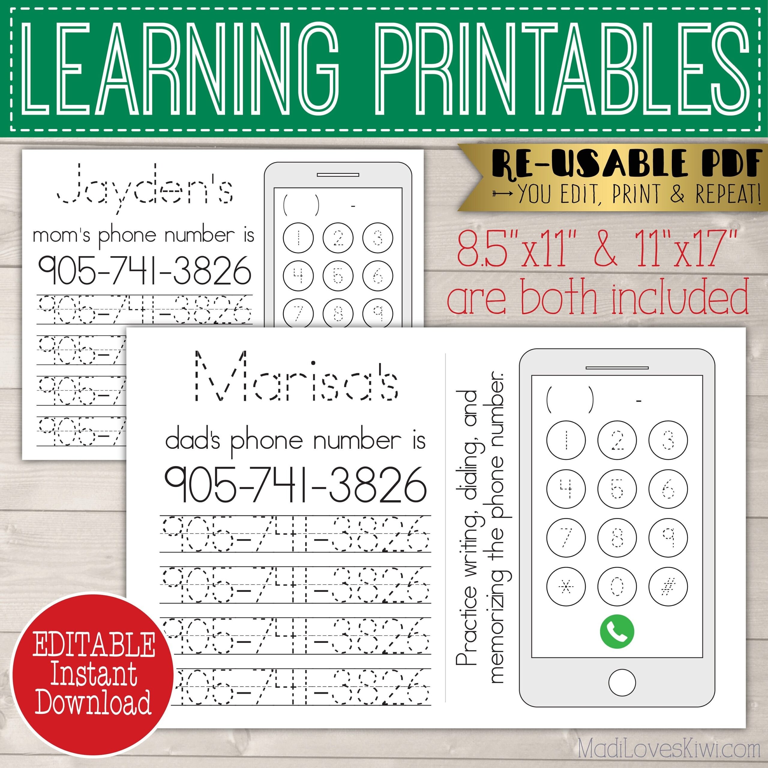 Editable Phone Number Tracing Practice Worksheet Preschool Name Writing Printable Homeschool Teacher Kindergarten Learning Activities Kids Etsy UK