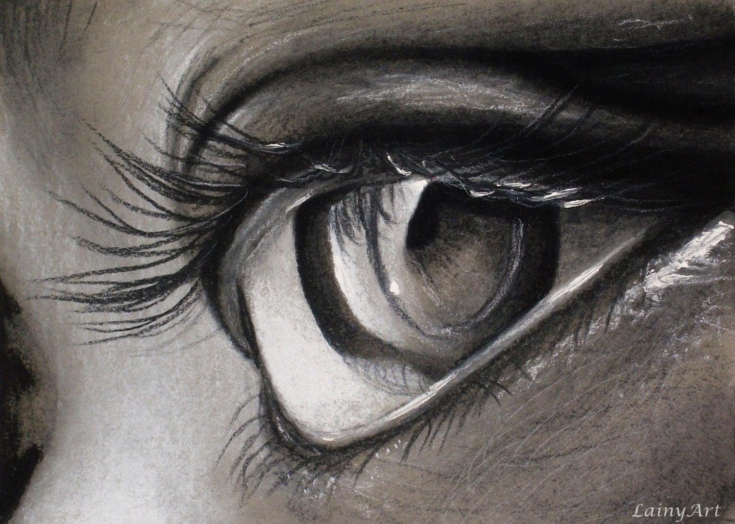 Eye Close Up Drawing Print Original Artwork Macro Close Up Black And White Charcoal Eye Day 145 Print
