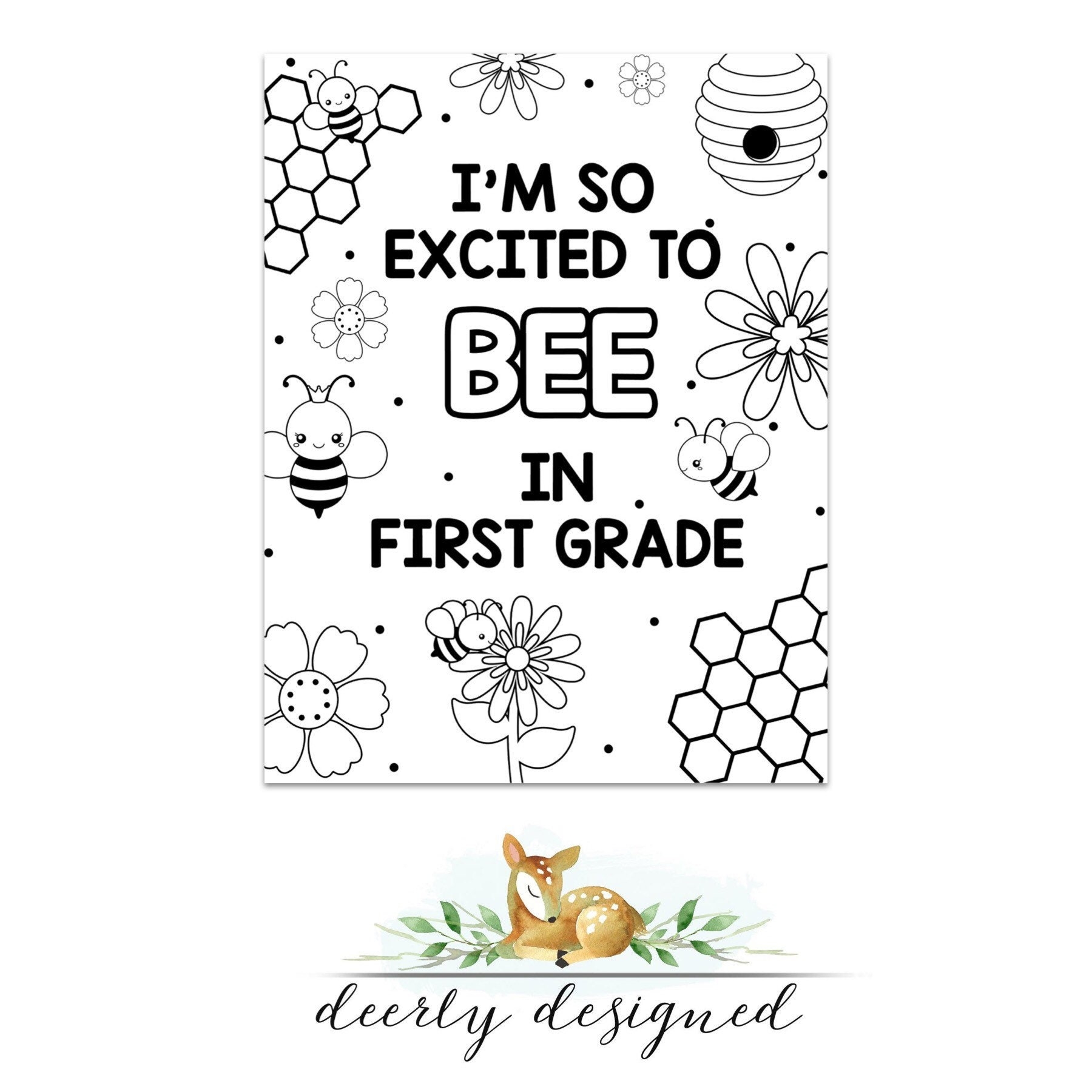 First Grade First Day Activities Coloring Page BEE Theme Instant Download Printable Coloring Sheet Colorable Bee Coloring Page Etsy