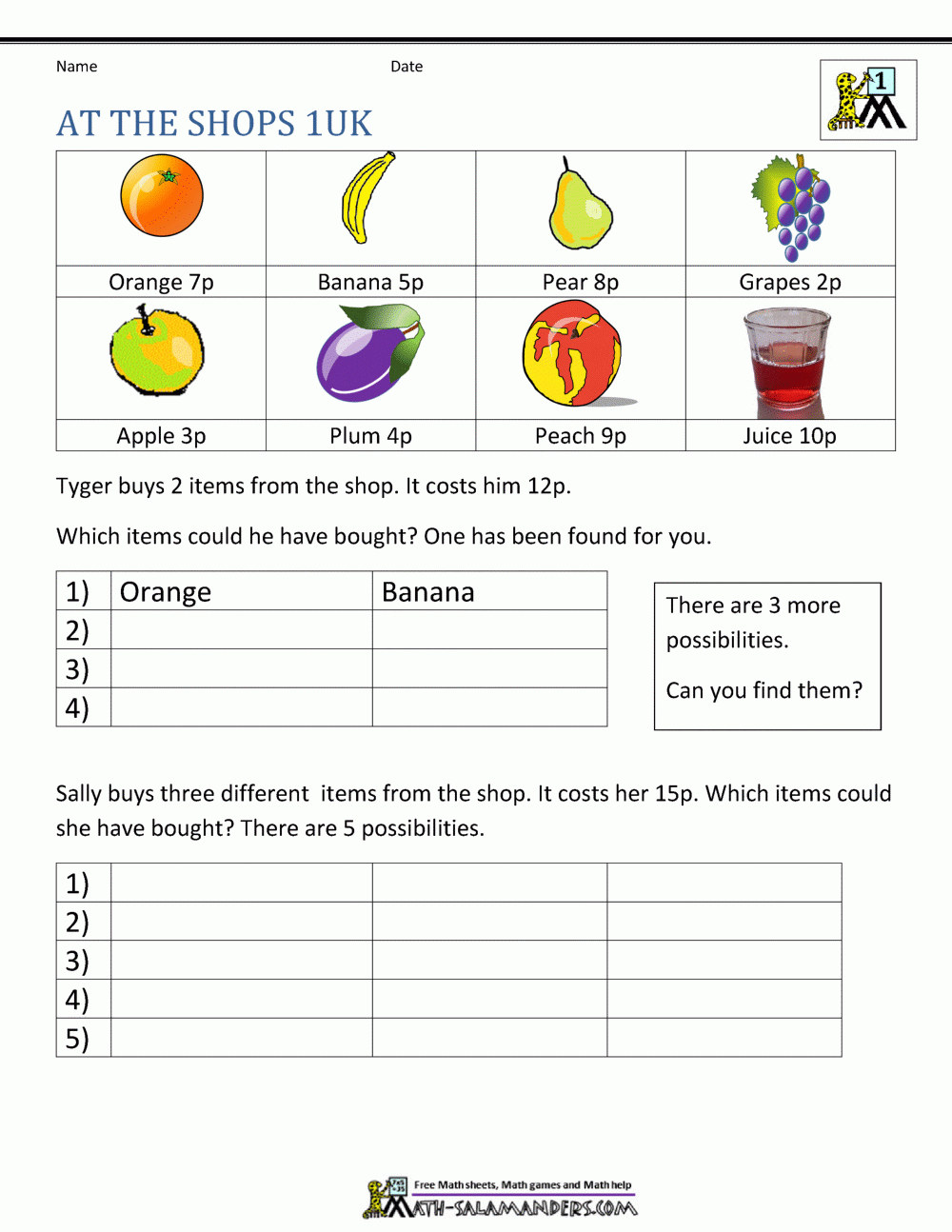 math problems for 1st graders worksheets