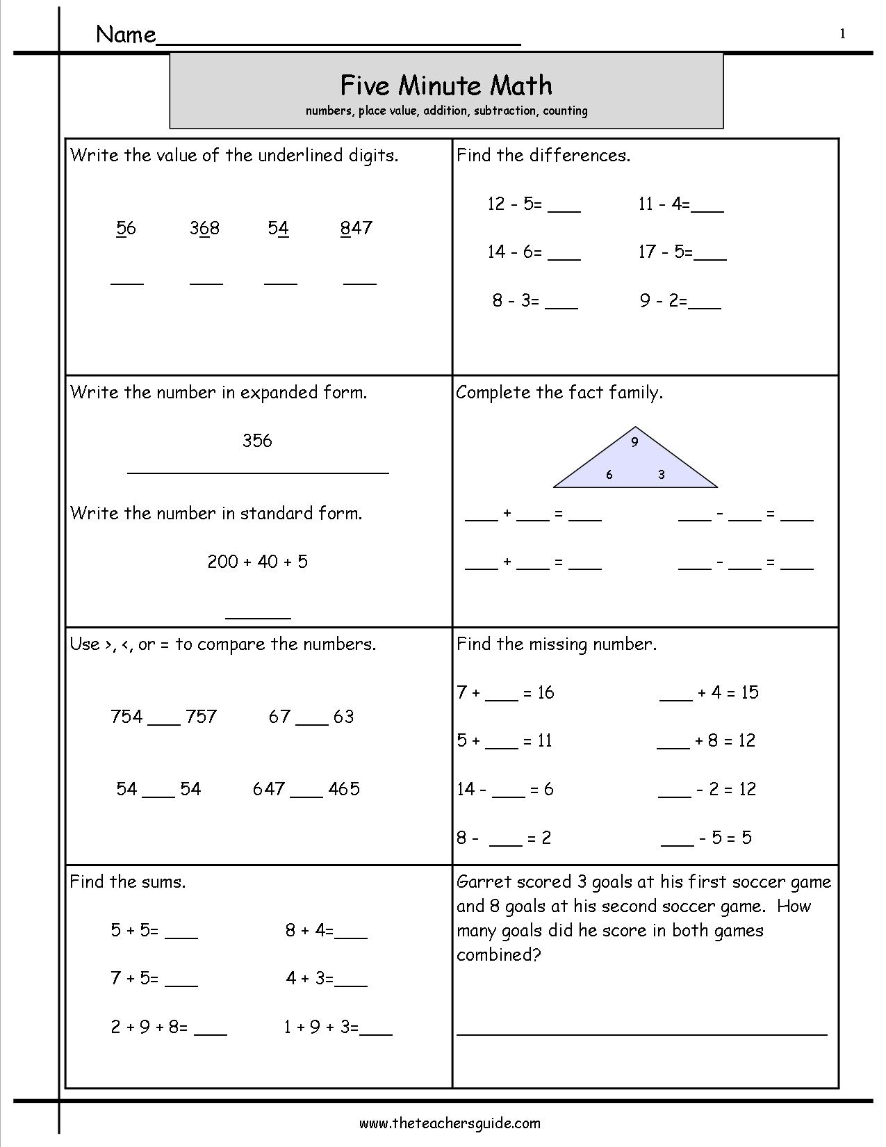 1 minute math worksheets