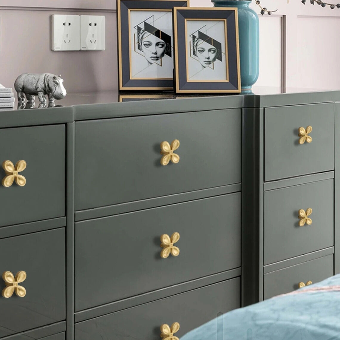 Four Leaf Clover Brass Knob Cabinet Knob Handle Dresser Pulls 