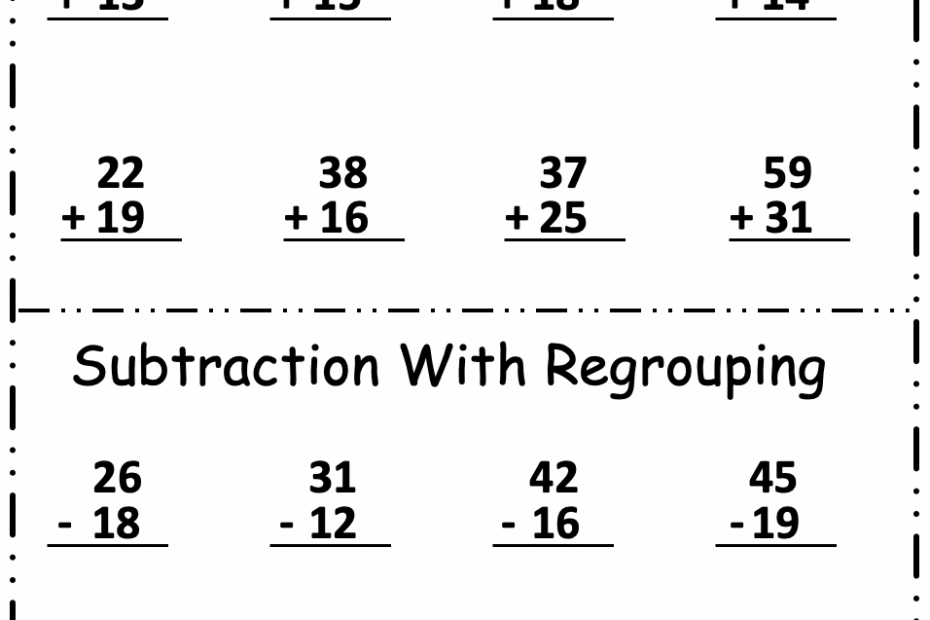 Free 2 Digit Addition And Subtraction Regrouping Free Worksheets