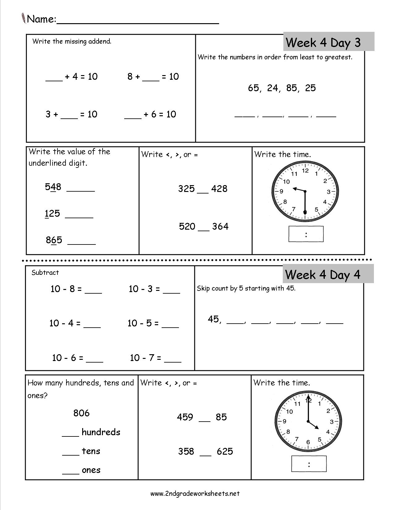 2nd grade math worksheet