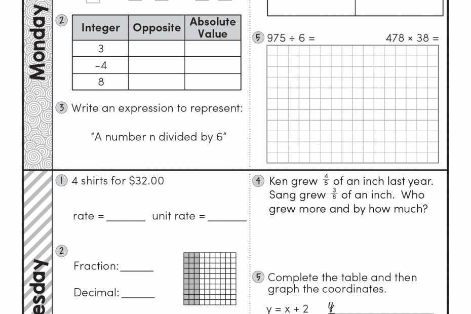 FREE 6th Grade Daily Math Spiral Review Teacher Thrive Worksheets Library