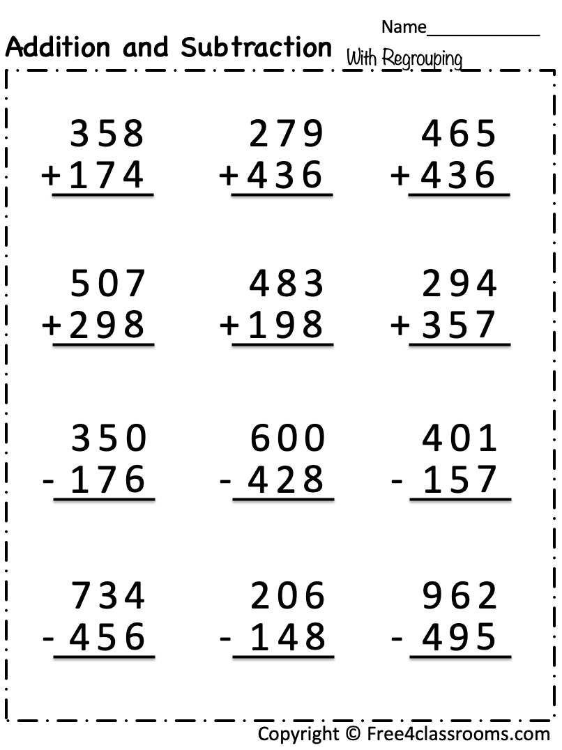 math worksheets addition and subtraction